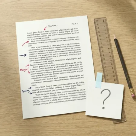 Strana textu s farebne vyznačenými poznámkami k okrajom a riadkovaniu, otáznik na papieriku – tab Pre koho je to pri Ilustráciách